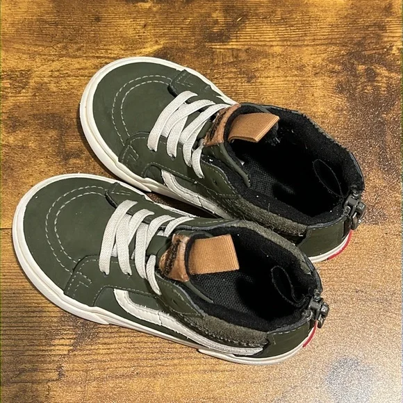 VANS Toddlers Sk8-Hi Zip Mte-1 Sneakers Cold Weather Green White Unisex Pull On - Picture 5 of 11